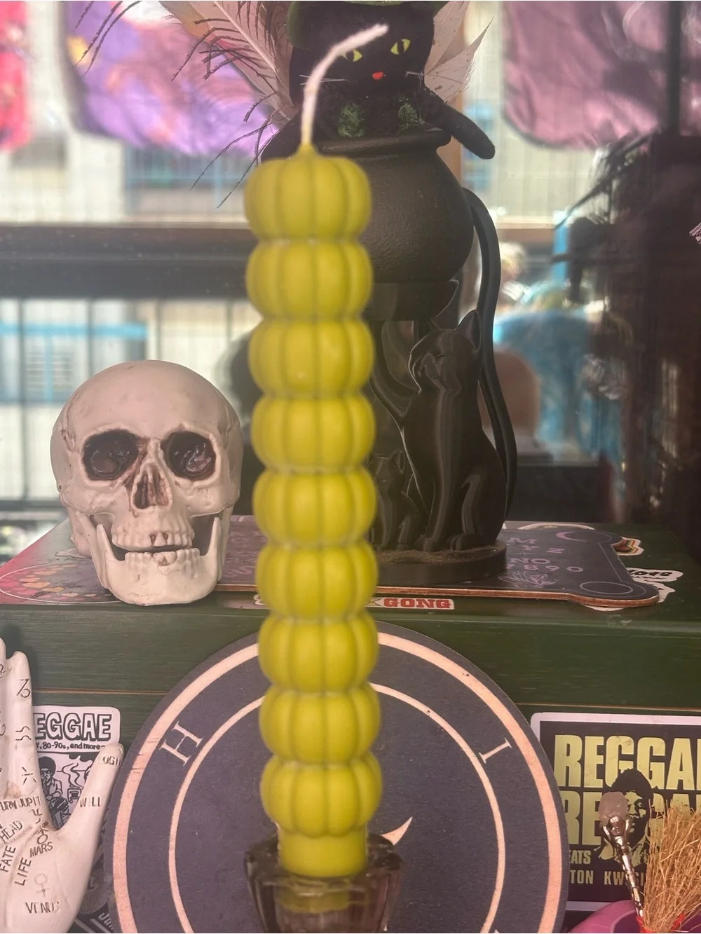 Olive Green Pumpkin Stack Taper Candle